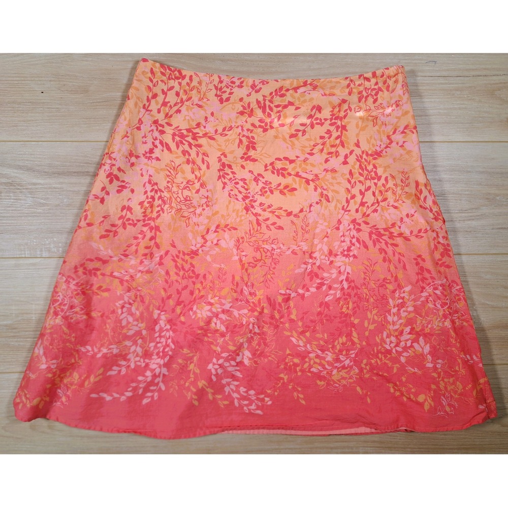 Axcess Liz Claiborne Orange Pink Ombre Floral Leaf Cotton A-Line Skirt Size 12